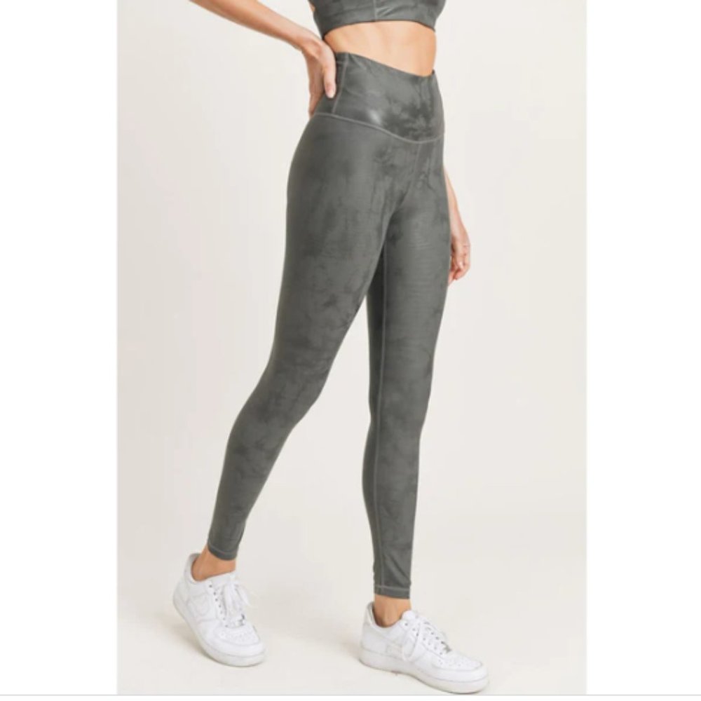 Mono B Charcoal High Waisted Leggings Overlay Metallic Foil Print size small